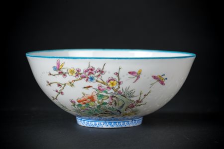 Arte Cinese Tazza in porcellana guscio d'uovo con decoro policromo e...