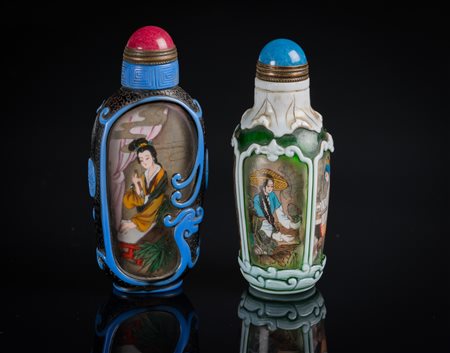 Arte Cinese Due tabacchiere in vetro dipinto e vetro cameo Cina, XIX secolo ....