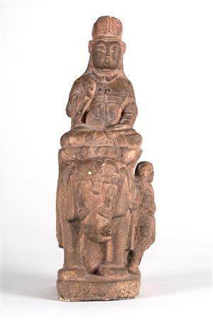 Arte Cinese Statua in terracotta in stile Tang raffigurante un bodhisattva su...