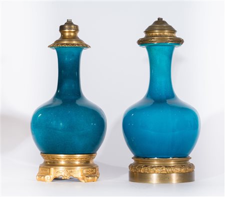 Arte Cinese Coppia di vasi in porcellana con invetriatura monocroma turchese...