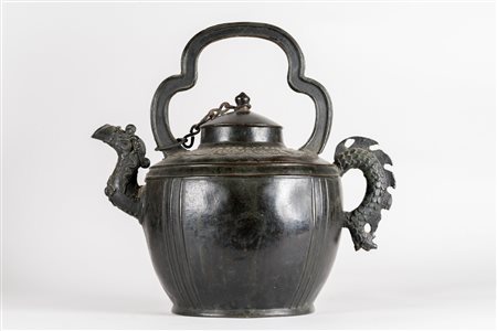 Arte Cinese Teiera in bronzo a patina bruna Cina, probabilmente dinastia...