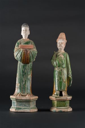 Arte Cinese Due figure Minqi in terracotta invetriata Cina, dinastia Ming. -....