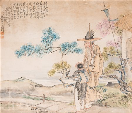 Arte Cinese Qian Hui An (1833-1911) Dipinto raffigurante un saggio con...