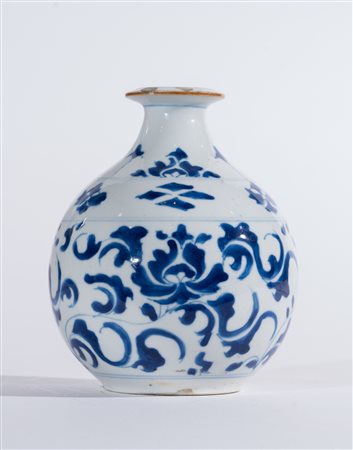 Arte Cinese Base di pipa ad acqua in porcellana bianco blu Cina, Epoca...