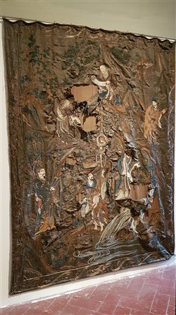 Arte Cinese Grande tessuto cinese ricamato in seta Cina, dinastia Qing, fine...