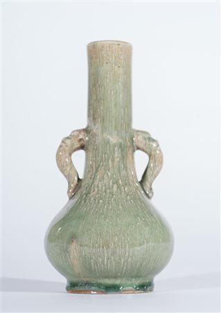 Arte Cinese Bottiglia in ceramica con invetriatura flambé nei toni del verde...