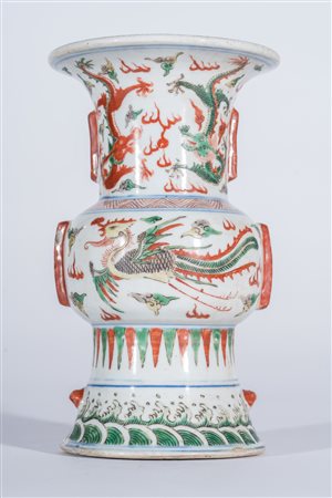 Arte Cinese Raro vaso Zun in porcellana wucai con marchio Jiajing a sei...