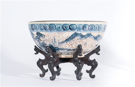 Arte Cinese Ciotola in porcellana a pasta spessa dipinta con personaggi in...