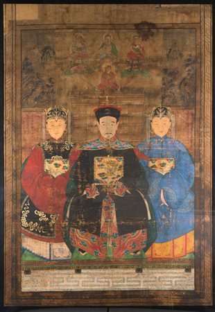 Arte Cinese Grande ritratto su tela raffigurante un ufficiale civile...