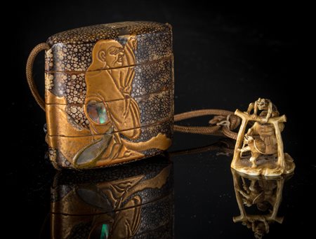 Arte Giapponese Lotto composto da Inro, ojime, netsuke Giappone; XIX secolo ....