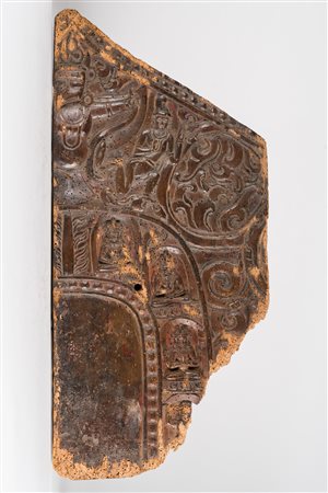 Arte Himalayana Frammento di prabha in legno Nepal, XV-XVI secolo o...