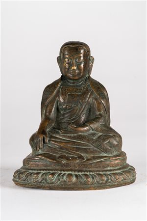 Arte Himalayana Lama in bronzo con incrostazioni in argento Tibet, XIV secolo...