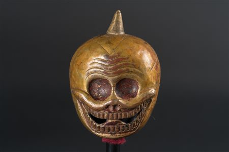 Arte Himalayana Testina di khatvanga in rame dorato e sbalzato Nepal, XIX...