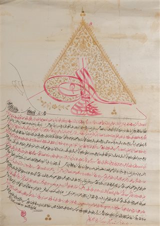 Arte Indiana Firman firmato con tughra del sultano Abdullhamid I...