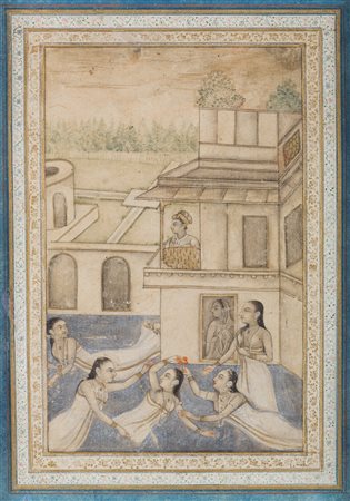 Arte Indiana Disegno raffigurante il bagno di una principessa disegno,...