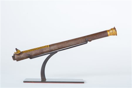 Arte Indiana Canna di fucile in acciaio damaschinato in oro India, XVIII...