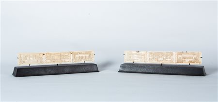 Arte Indiana Rara coppia di placche in avorio intagliate con vedute della...