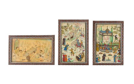 Arte Islamica Lotto di tre miniature su avorio Iran, XX secolo. -. Cm 15,00 x...
