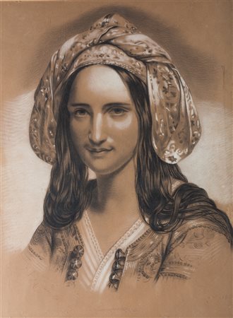 Arte Islamica Ritratto di donna Probabilmente Francia, datato 1871 e firmato...