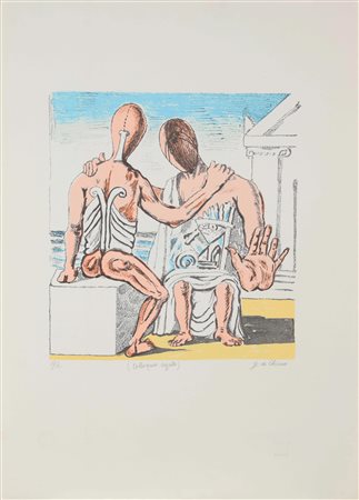 DE CHIRICO GIORGIO (1888 - 1978) Colloquio segreto. Litografia. Cm 50,00 x...