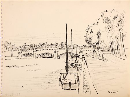 TAMBURI ORFEO (1910 - 1994) Senza titolo. 1952. Tecnica mista su carta. Cm...