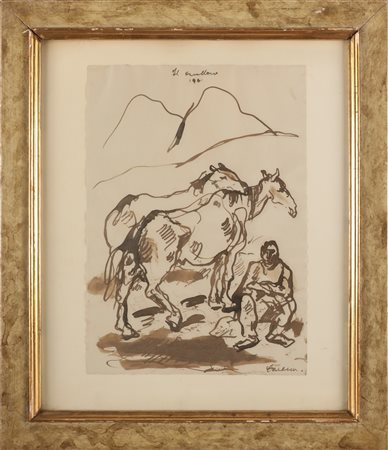 CARENA FELICE (1879 - 1966) Il cavaliere. 1960. Tecnica mista su carta. Cm...