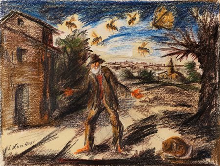 ZUCCHERI LUIGI (1904 - 1974) Senza titolo. Tecnica mista su carta. Cm 37,00 x...