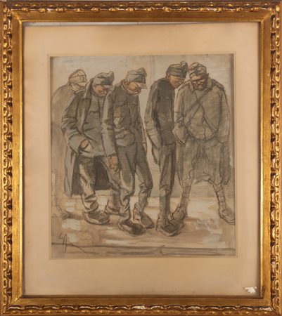 SACCHETTI ENRICO (1877 - 1969) Prigionieri austriaci. Tecnica mista su carta....