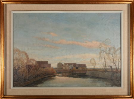 RIPA ERME (1900 - 1973) L'Olona. Olio su tela . Cm 100,00 x 70,00. Firma in...