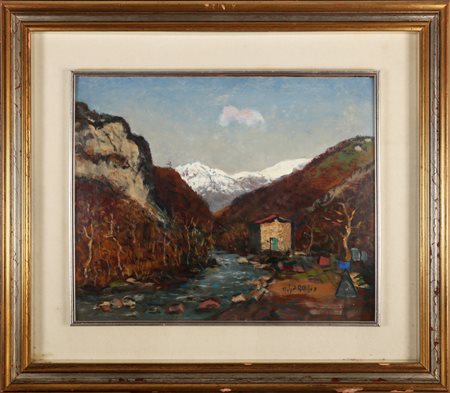 GAROSIO OTTORINO (1904 - 1980) Paesaggio. Olio su faesite. Cm 50,00 x 45,00....