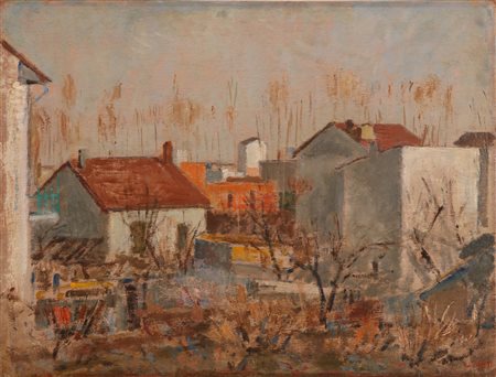 BIASION RENZO (n. 1915) Periferia torinese. 1955. Olio su tavola. Cm 40,00 x...