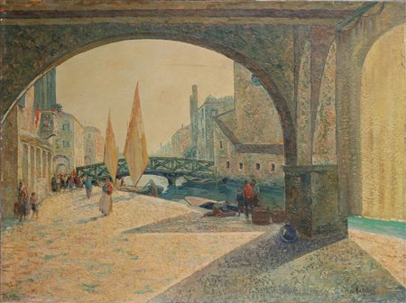 ARTISTA DEL XX SECOLO Veduta. Olio su tavola. Cm 80,00 x 60,00. Firma in...