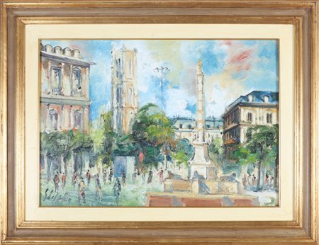 CAPPELLO EMANUELE (n. 1936) Parigi. Olio su tela . Cm 70,00 x 50,00. Firma in...