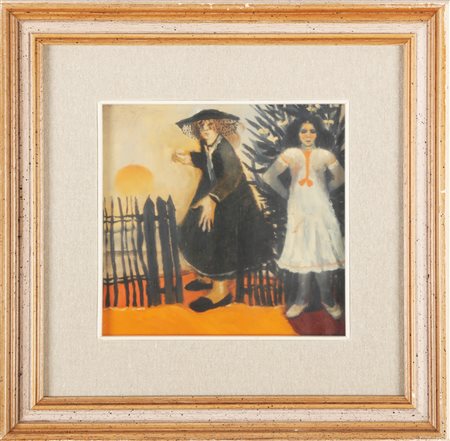 GRASSI BRUNO (n. 1944) Margherita. Olio su tavola. Cm 21,50 x 21,50. Firma in...