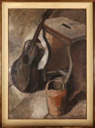 MONTI CARLO (n. 1928) Natura morta. 1956. Olio su tela . Cm 60,00 x 87,00....