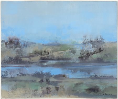 AJMONE GIUSEPPE (1923 - 2005) Il Sesia. 1990. Olio su tela . Cm 55,00 x...