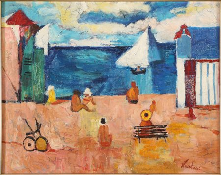 PAULUCCI ENRICO (1901 - 1999) Marina a Rapallo. 1971. Olio su tela . Cm 50,00...