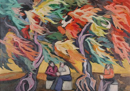 TERRUSO SALVATORE (1915 - 1997) L'appuntamento. Tecnica mista su tavola. Cm...