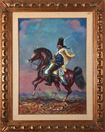 GONZAGA GIOVAN FRANCESCO (1921 - 2007) L'ussaro. Olio su tela . Cm 50,00 x...