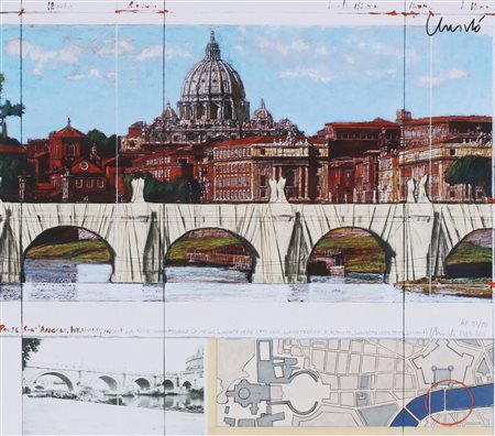 CHRISTO (n. 1935) Ponte Sant'Angelo, Wrapped, project for Rome. Fotografia....