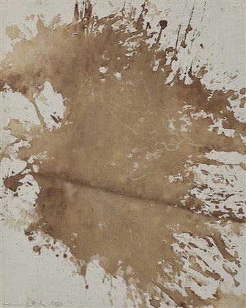 HERMANN NITSCH 1938 Senza titolo, 1983 Sangue su tela, cm. 62 x 50 Firmato e...
