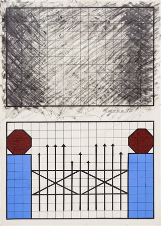 ALDO MONDINO 1938 - 2005 Cancello, anni ‘60/'70 Tecnica mista su tela, cm. 70...
