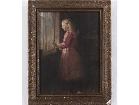 Auguste Emile Bellet (1856-1911), Olio su tela,Ragazza alla finestra 59x44 cm