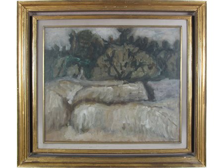 Cristoforo De Amicis (1902–1987), Olio su tela,Paesaggio grigio 65,5x54 cm