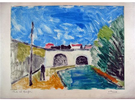 Gian Rodolfo D'Accardi (1906–1993), Olio su carta,Ponte sul Naviglio 37x48 cm