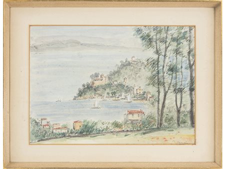 Michele Cascella (1892–1989), Acquarello su carta,Veduta di Portofino...
