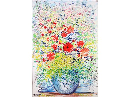 Mario Soave (1955), Pastello su carta,Vaso con fiori 50x35 cm