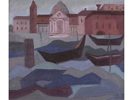 Firma illeggibile (XX secolo), Olio su tela,Venezia San giorgio 60x70 cm
