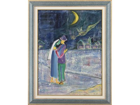 Firma illeggibile (XX secolo), Olio su tela,L'abbraccio della notte 80x60 cm