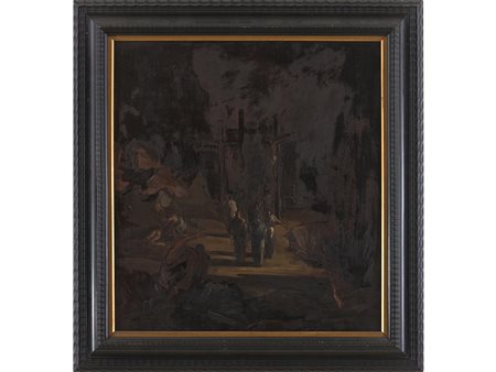 Anonimo (XX secolo), Olio su compensato,Crocifissione 58x54 cm